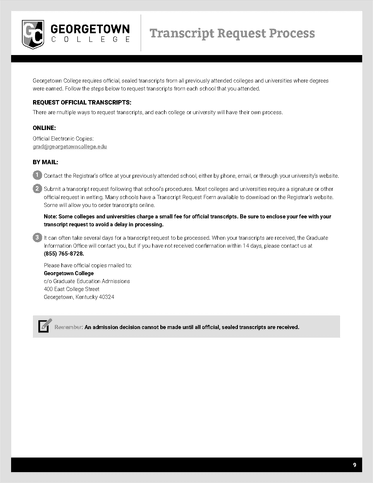 georgetown university official transcript request form